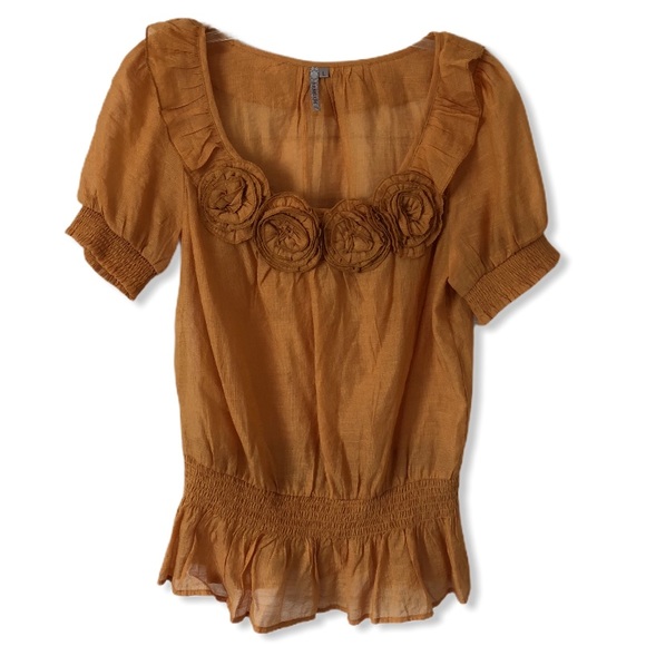 Veneccia Tops - Sheer Veneccia Spice Colored Top With Flowers L